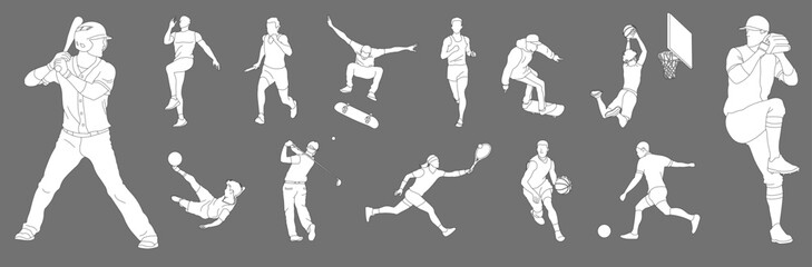 Sports people olympics world championship in cad lines editable vector