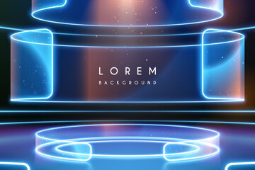 Technology neon light stage with glow effect