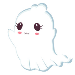 Cute cartoon ghost illustration for Halloween, perfect for kids, decorations, and spooky designs.
