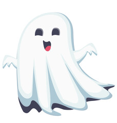 Obraz premium Cute cartoon ghost illustration for Halloween, perfect for kids, decorations, and spooky designs. 