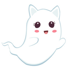 Cute cartoon ghost illustration for Halloween, perfect for kids, decorations, and spooky designs.

