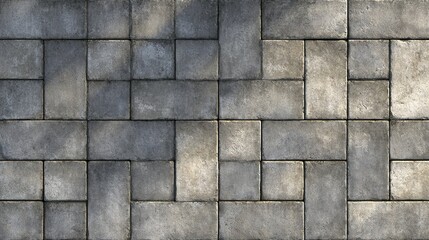 Fototapeta premium Seamless texture of gray concrete blocks with visible textures and lighting effects. Realistic appearance resembling real-life blocks, each different with sunlight lighting illusion.