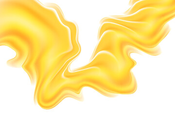 Fluid yellow gold neon glow futuristic flowing wave form, iridescent holographic splashing isolated PNG design element, transparent background. Dream glow abstract geometric shape.