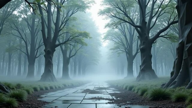 Rolling Mist Through Abstract Geometric Forest &ndash; Dreamlike 4K Atmospheric Animation