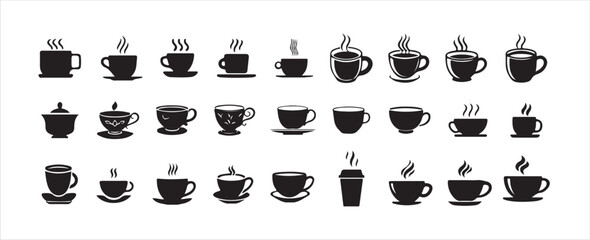 Coffee cup icon set. cup a coffee sign and symbol, Coffe or tea cups vector icon collection. Cup hot icons design, vector illustration eps 10.