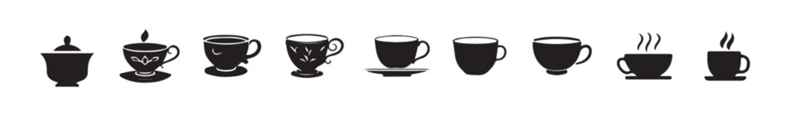 Classic Tea Cup Icon Pack, Isolated Cup and Mug Vector Symbols, Elegant Coffee Cup Icons for Web and Apps, vector illustration eps 10.