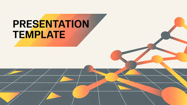 A professional presentation template layout with a modern orange and black color scheme.