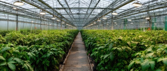 Fototapeta premium The thriving plants in a modern greenhouse showcasing agricultural innovation.