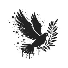 Pigeon olive branch Silhouette Grunge Splatter and Dripping Spray Effects