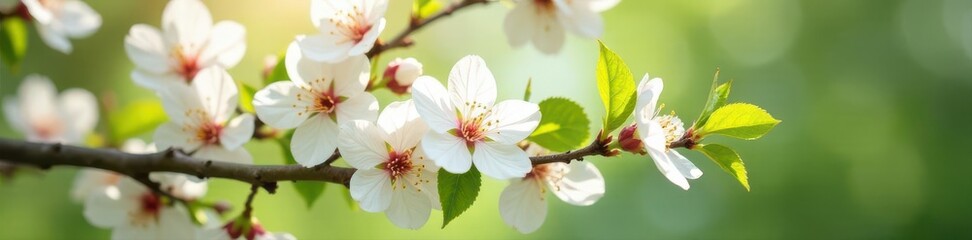 Fototapeta premium Abundant apricot tree blossoms, pure white petals against green leaves, spring , nature, vibrant