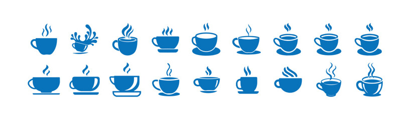 Coffee cup icon set. Cups of coffee tea collection. Hot drink icon. Flat style stock vector illustration eps 10.