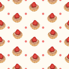 seamless pattern with cake strawberry background