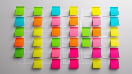 Colorful sticky notes arranged on a white surface for planning and organization in a modern workspace