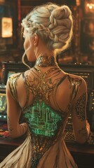 woman in cyberpunk dress