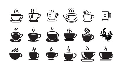 Cofee cup  icon. Silhouette tea cup symbol, espresso sign in vector flat, Tea and coffee cup icon bundle set. cup a coffee icon vector illustration eps 10.