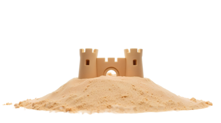 Photo of sandcastle with two towers isolated on transparent background