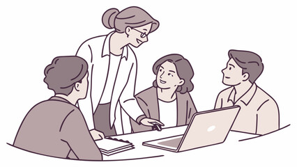 Senior Woman Mentoring Diverse Team Using Laptop.