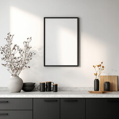 Black Frame Mockup Minimalist Kitchen Decor White Wall