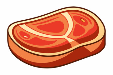 Colorful vector illustration of a raw steak featuring marbled red meat and white fat details in a cartoon style.