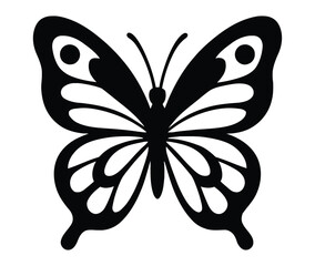 Black and white Butterfly silhouette, flying moth vector illustration, decorative wing design, black outline clip art graphic