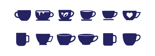 Coffee cup icon set. Cups of coffee tea collection. Hot drink icon. Flat style stock vector illustration eps 10.