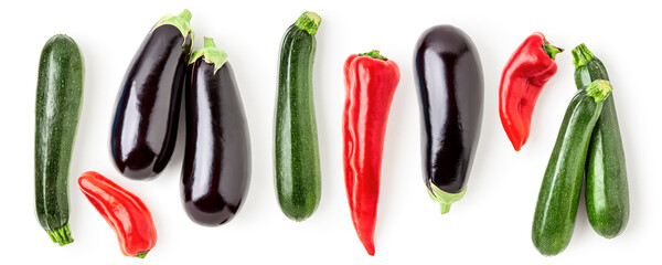 Summer seasonal mediterranean oriental vegetables photography isolated on white background