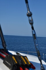 Serene Seascape from a Yacht with Sailboat Hardware and Clear Blue Sky