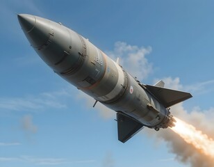 High-Resolution Image of a Missile Launching into a Clear Blue Sky