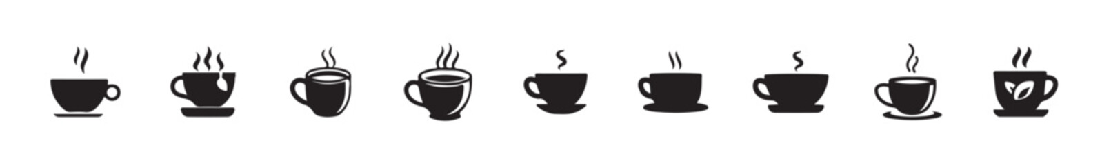 Coffee cup icon set. Cups of coffee tea collection. Hot drink icon. Flat style stock vector illustration eps 10.