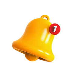 3D Notification Bell Icon with Alert Badge for Updates and Reminders