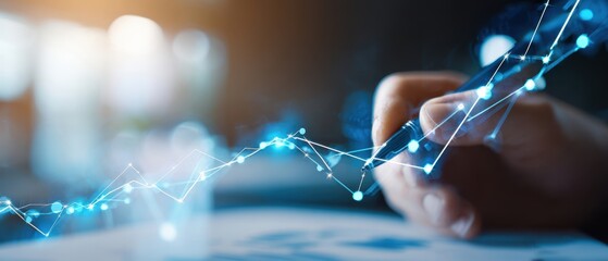 The hand writing data analysis with digital graph visualization in office setting.