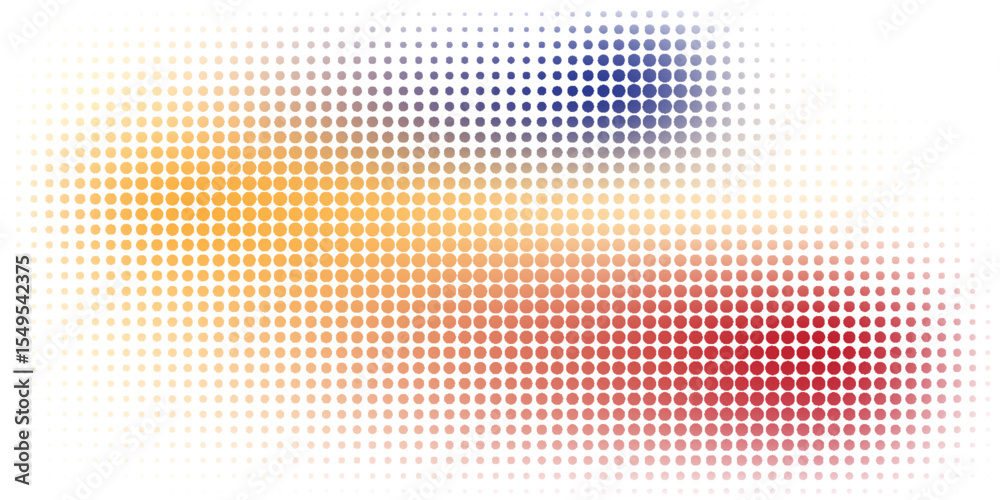 Poster circular dot pattern transitioning between vibrant warm and cool tones creating an abstract gradient