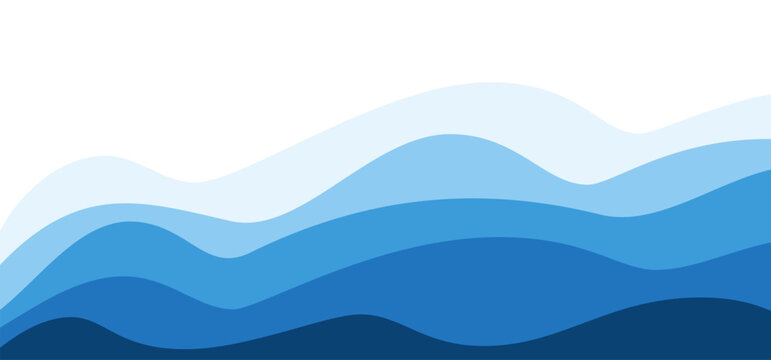 Blue layered ocean or sea waves with various shades effect. Vector water art background for sale banners or summer promotional with smooth flowing wave clip pattern. Ideal for beach designs template.