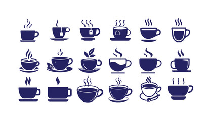 Classic Tea Cup Icon Pack, Isolated Cup and Mug Vector Symbols, Elegant Coffee Cup Icons for Web and Apps, vector illustration eps 10.