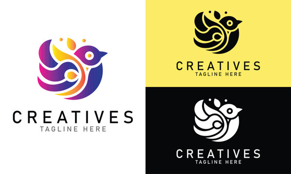 Minimal Abstract Bird Logo in Colorful Round Design for Tech and Creative Businesses