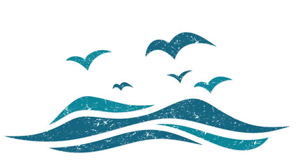 Symbol of the blue sea with seagulls. 