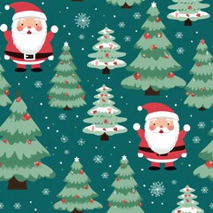 Cute Santa and Christmas Trees Pattern for Festive Holiday Backgrounds and Decor