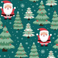 Cute Christmas Santa and Tree Pattern Featuring Festive Elements for Digital Backgrounds and Holiday Designs