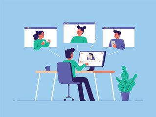 Remote Team Collaboration Virtual Meeting Illustration