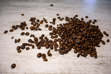 A bunch of coffee beans. Scattering
