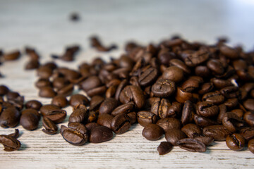 A bunch of coffee beans. Scattering