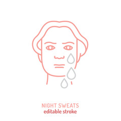 Night sweats icon. Editable vector illustration showing person with facial perspiration.