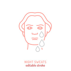 Night sweats icon. Editable vector illustration showing person with facial perspiration.
