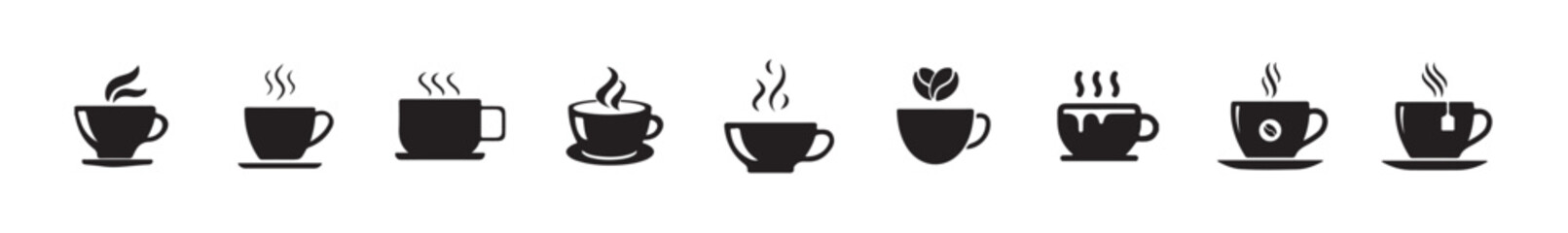 Cup of tea icon set, Hot cup beverage vector icon set. Tea or coffee cups icons, vector illustration eps 10.