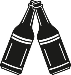 Two beer bottles clinking in a celebration toast vector