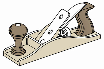 Antique woodworking plane with wooden handle and metal blade, an isolated vintage carpentry tool
