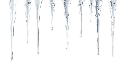 Crystal clear icicle drips isolated on transparent background