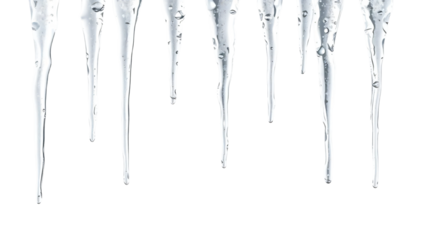 Crystal clear icicle drips isolated on transparent background