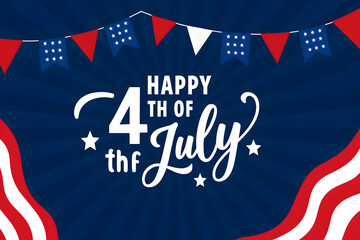 Happy fourth of july with american flag and bunting design
