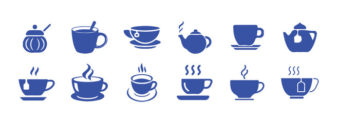 Cofee icon set. Silhouette tea cup symbol, espresso sign in vector flat.